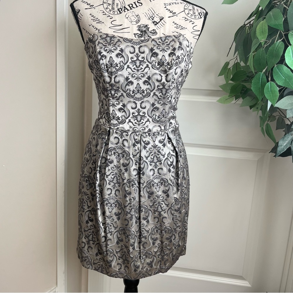 Speechless Paisley Print Strapless Cocktail Dress Silver Sz 7